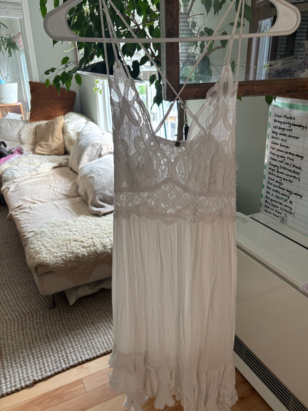 Free People Adele Women's White Lace Trim Slip Dress